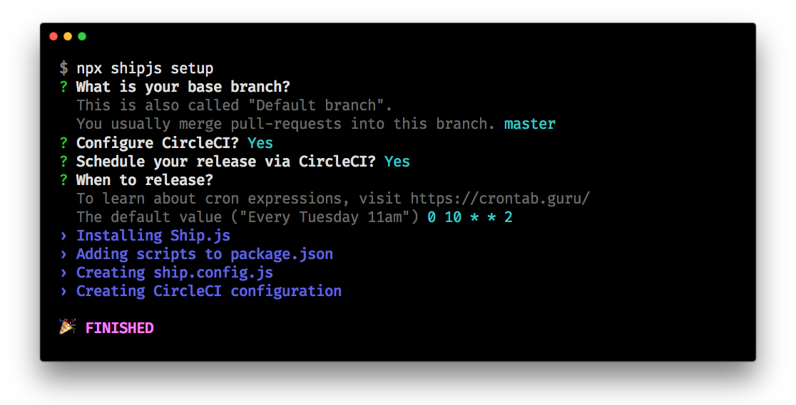 npx shipjs setup
