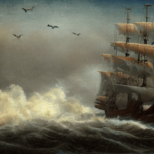 Pirate ships in turbulent ocean