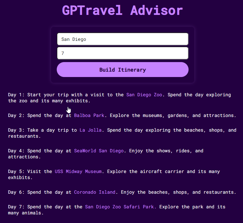 GPT Travel Advisor界面