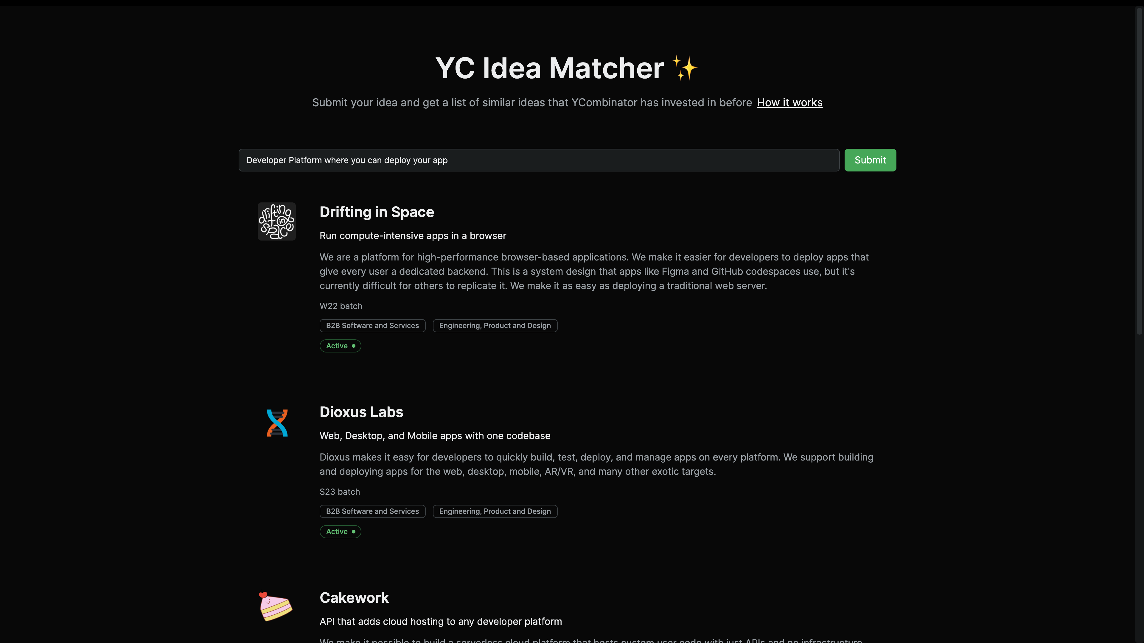 YC Idea Matcher UI