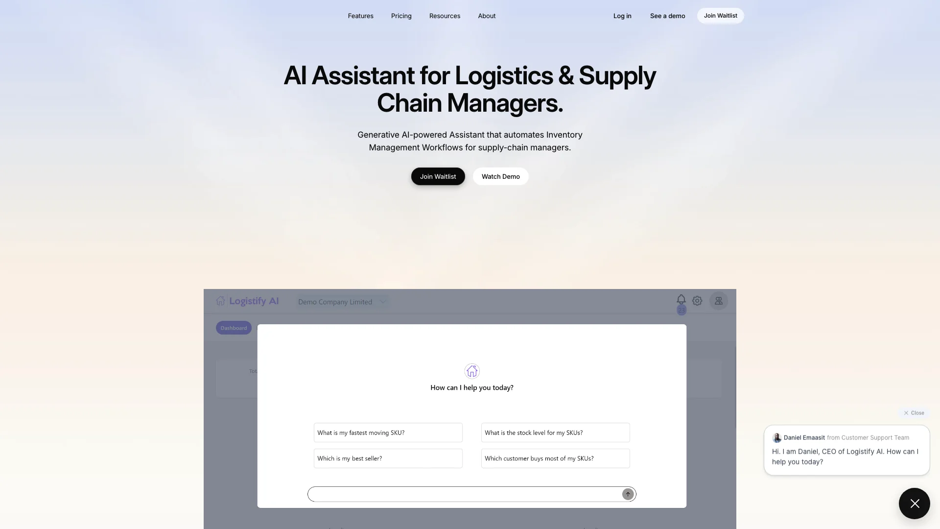 Logistify AI 主页截图