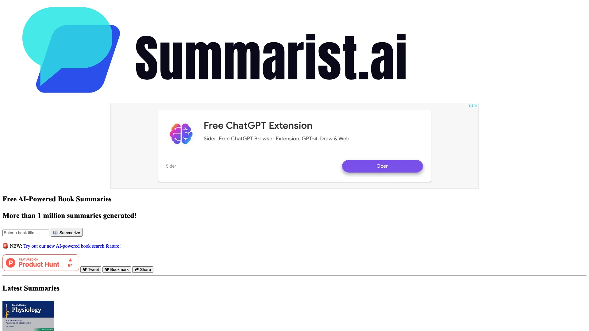 Summarist.ai 主页截图