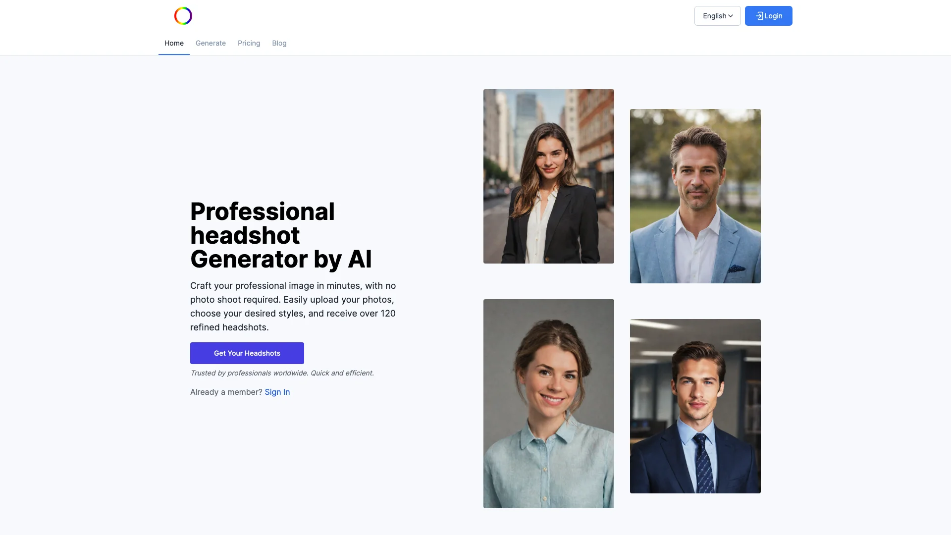 AI Headshots 主页截图