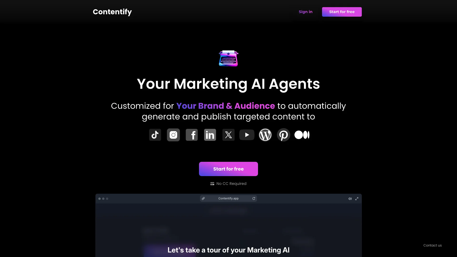 Contentify AI 主页