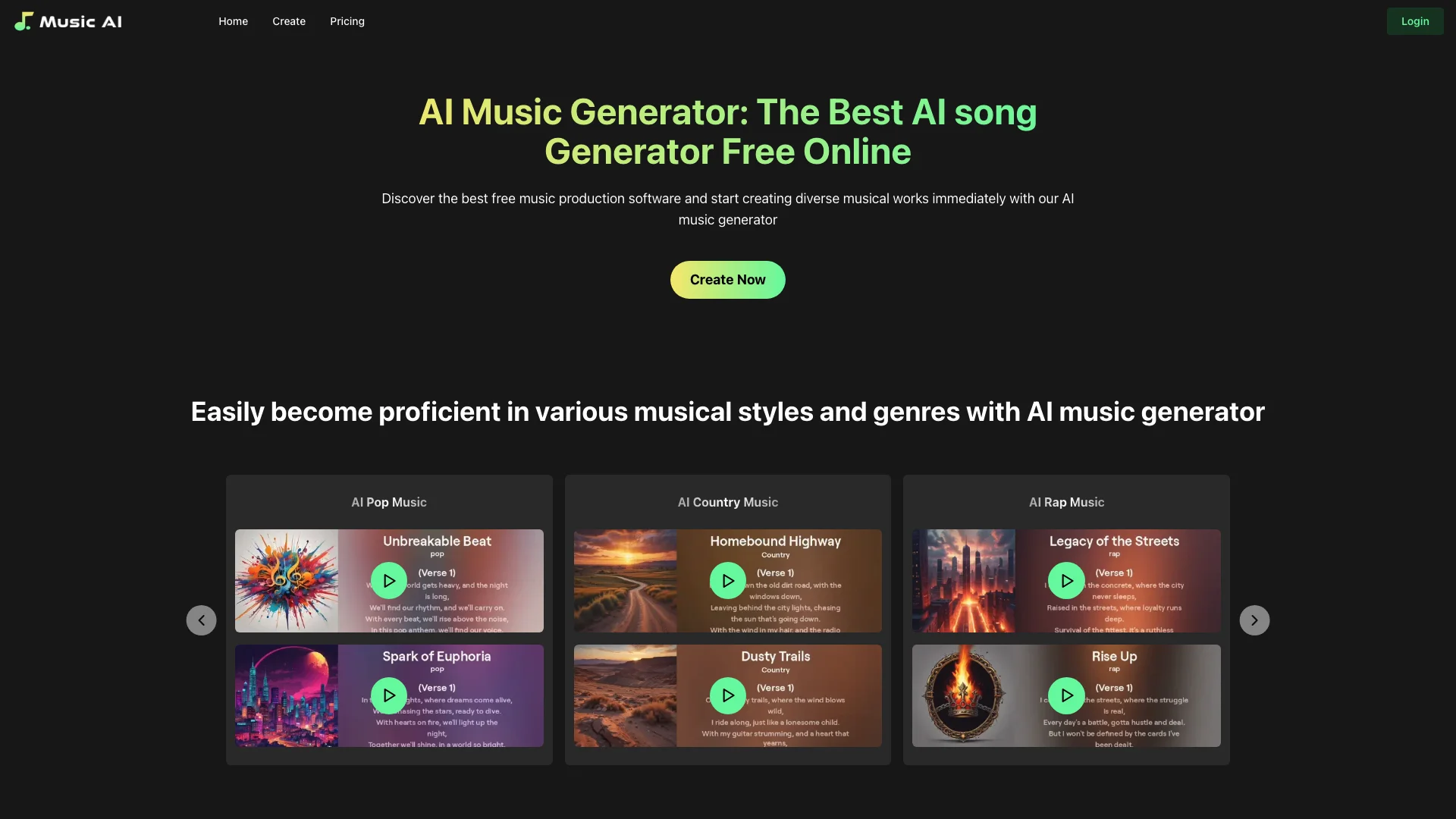 AI Music Generator主页