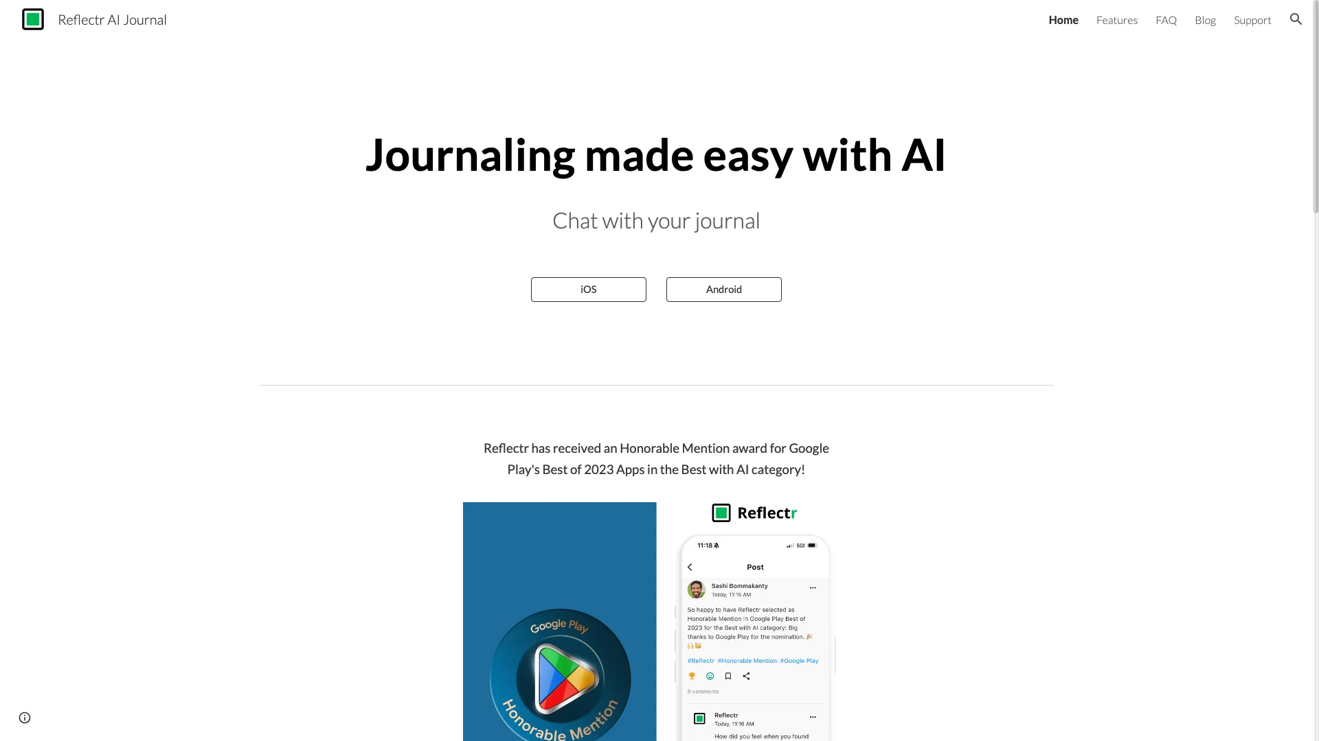 Reflectr AI Journal 主页截图