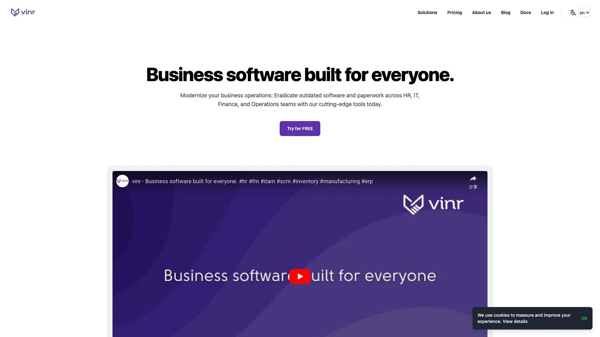 Vinr Enterprise Solutions 主页截图