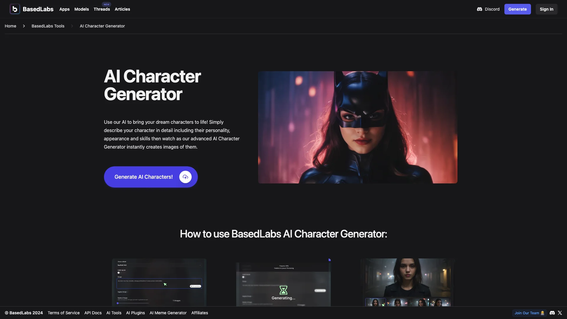 AI Character Generator主页截图