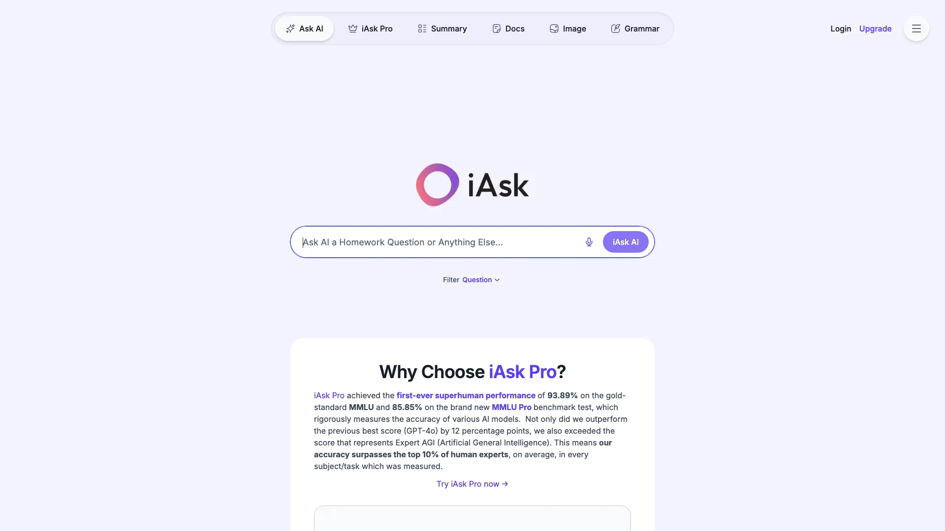 iAsk.Ai 主页截图