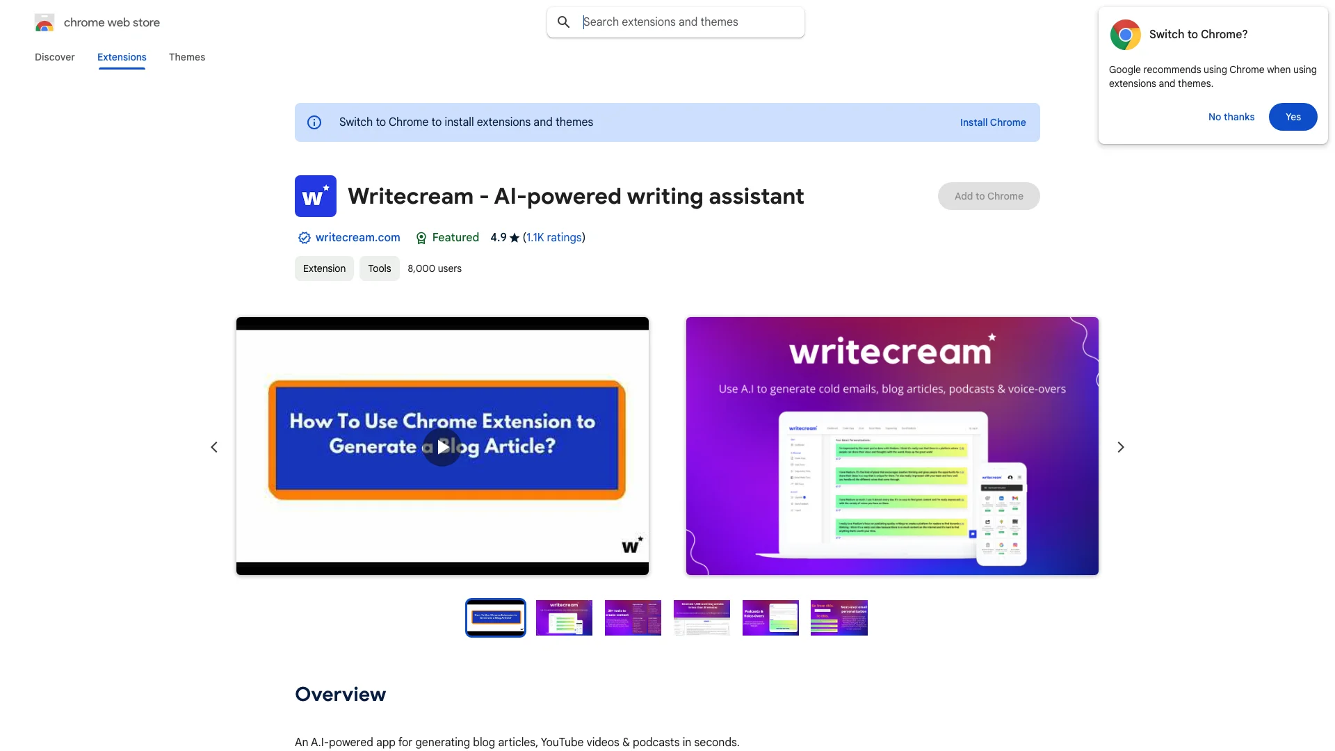 Writecream 项目主页截图