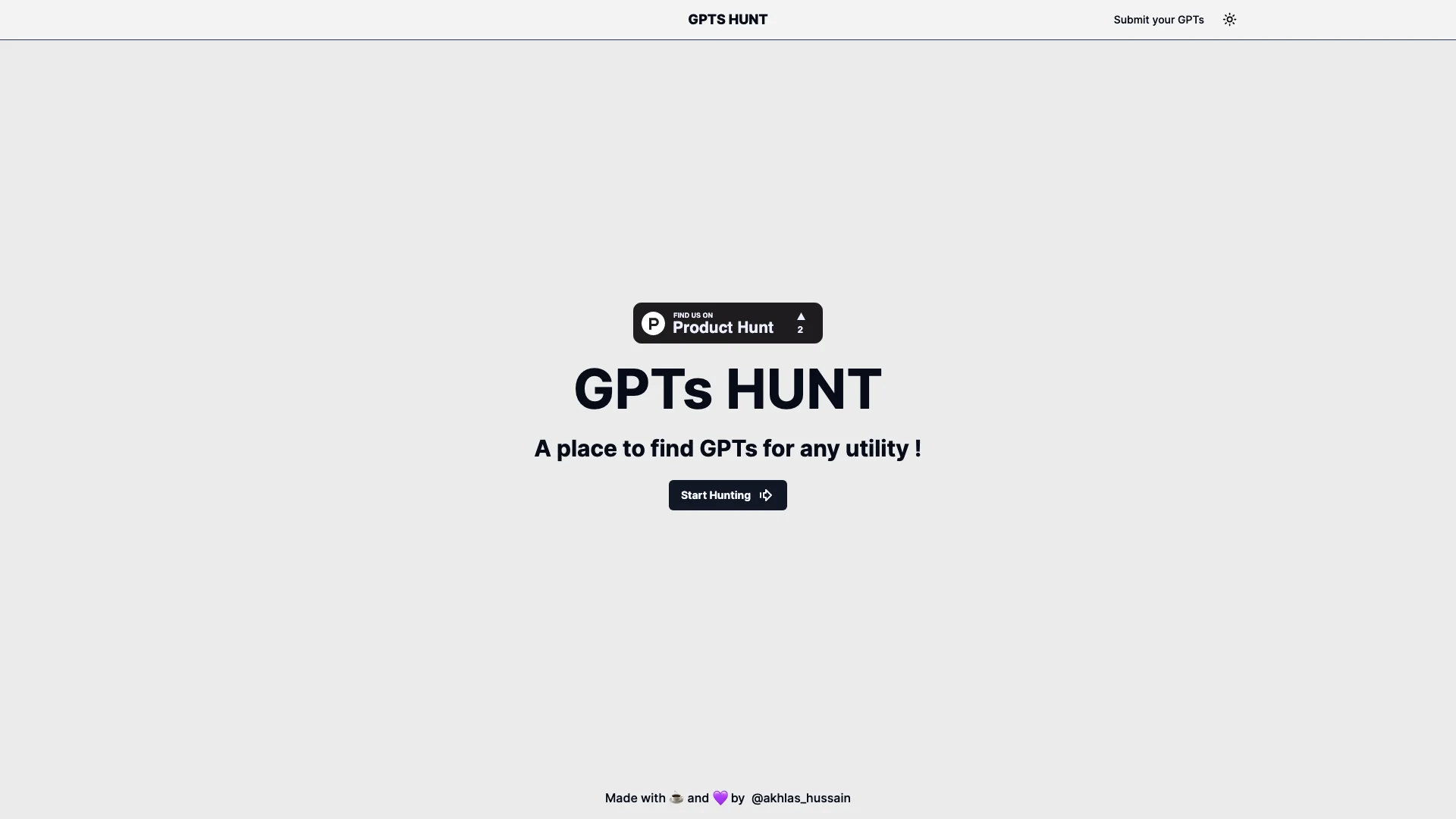 GPTs Hunt 主页截图