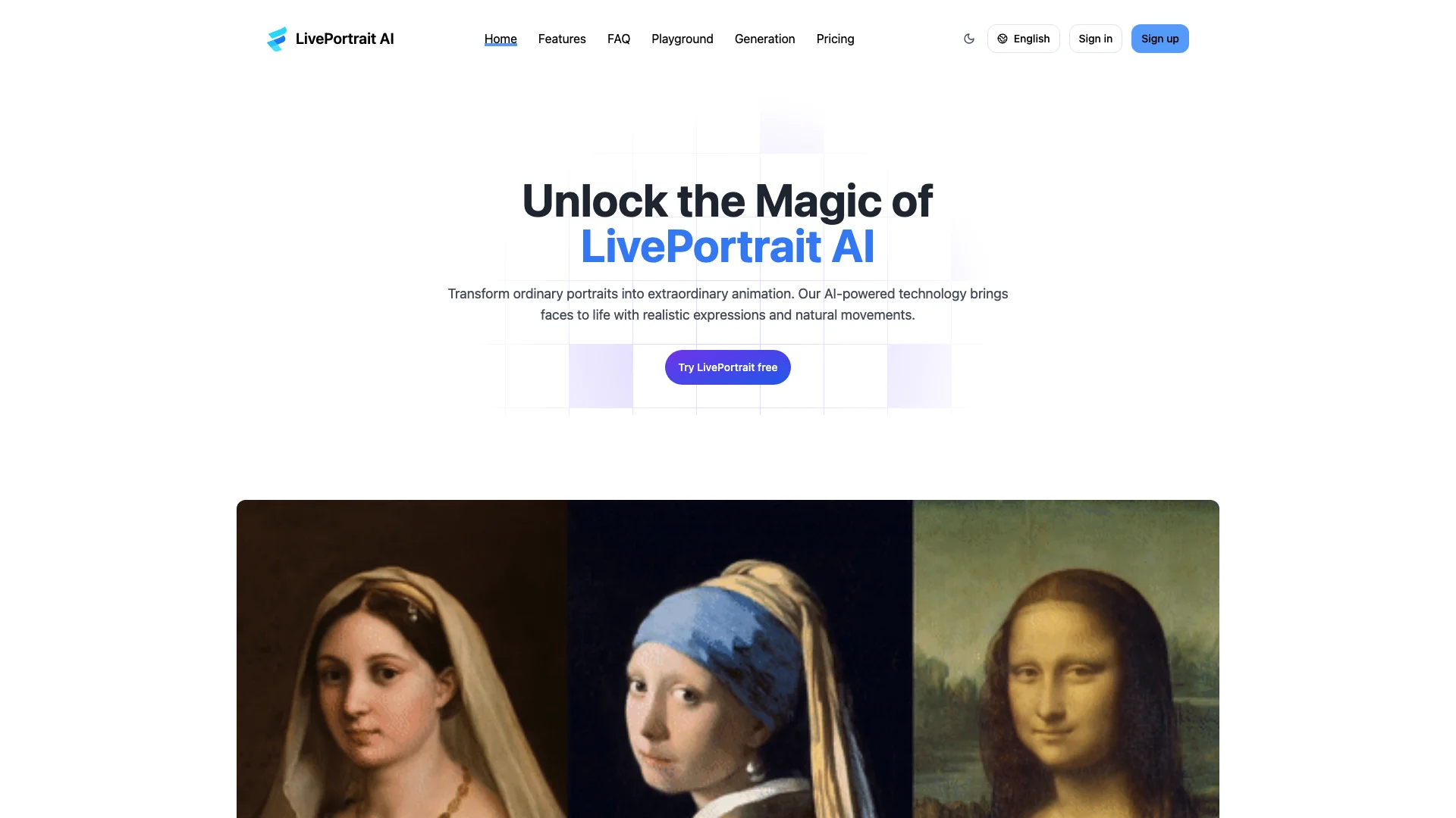 LivePortrait AI 主页截图