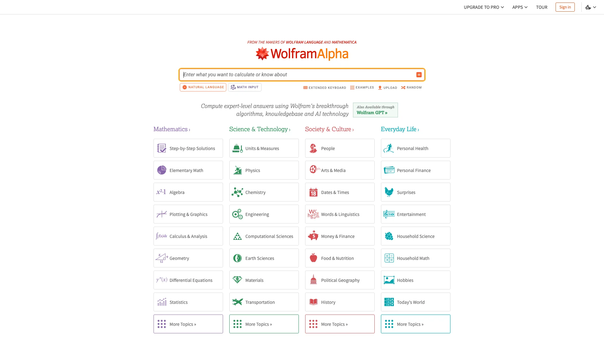 Wolfram|Alpha主页