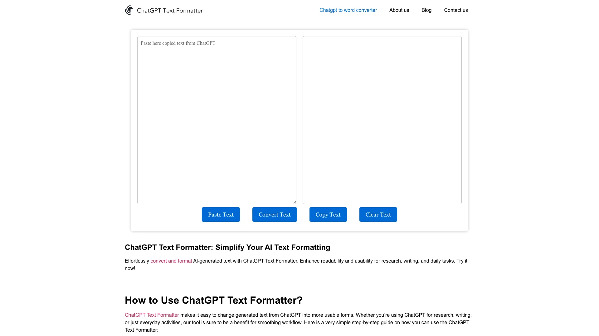 ChatGPT Text Formatter 主页截图