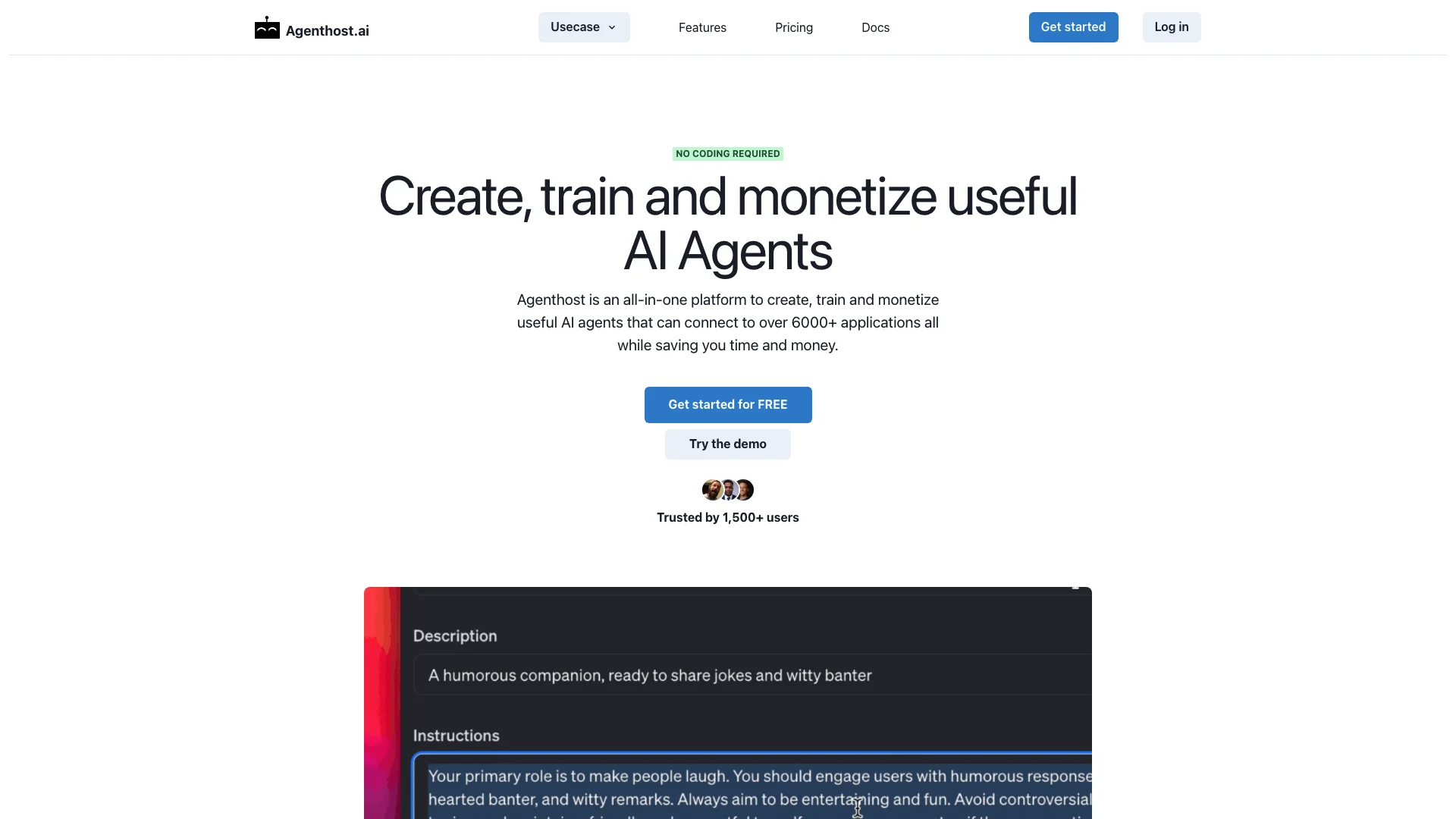 Agenthost.ai 主页截图