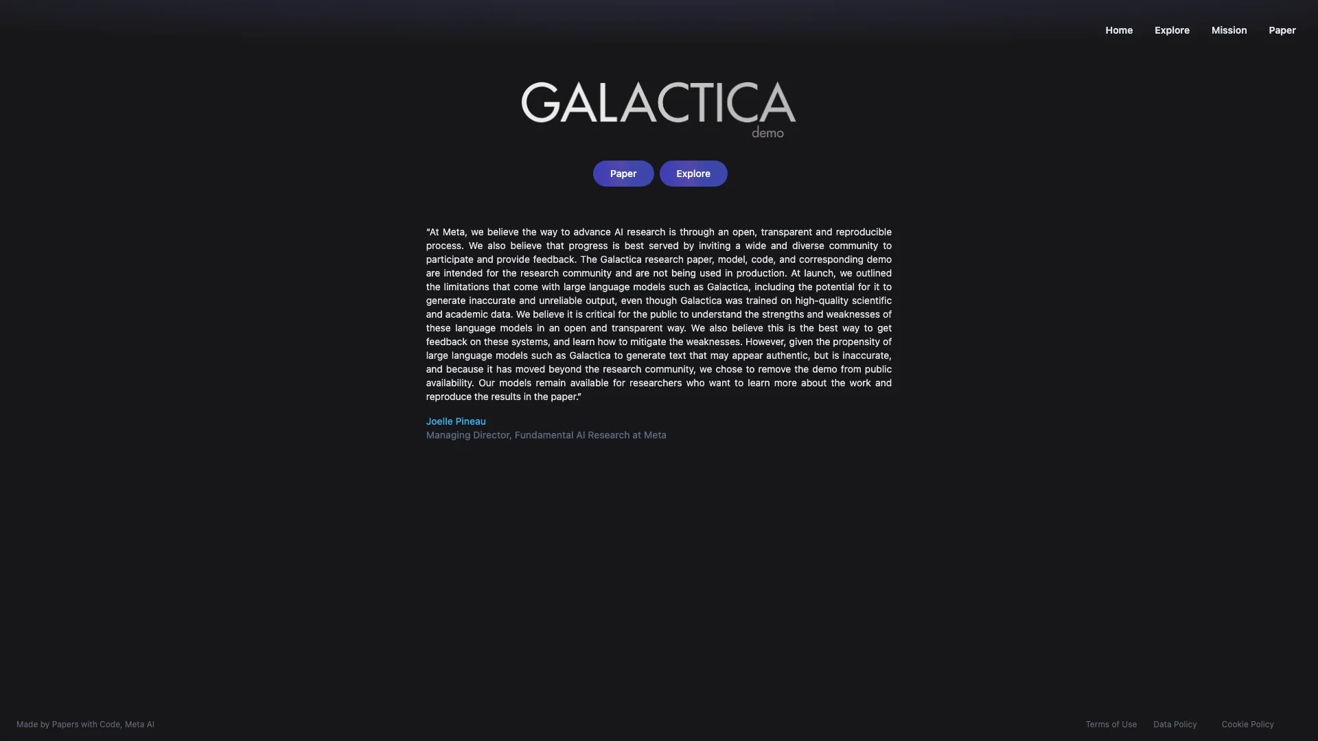 Galactica Demo 主页截图