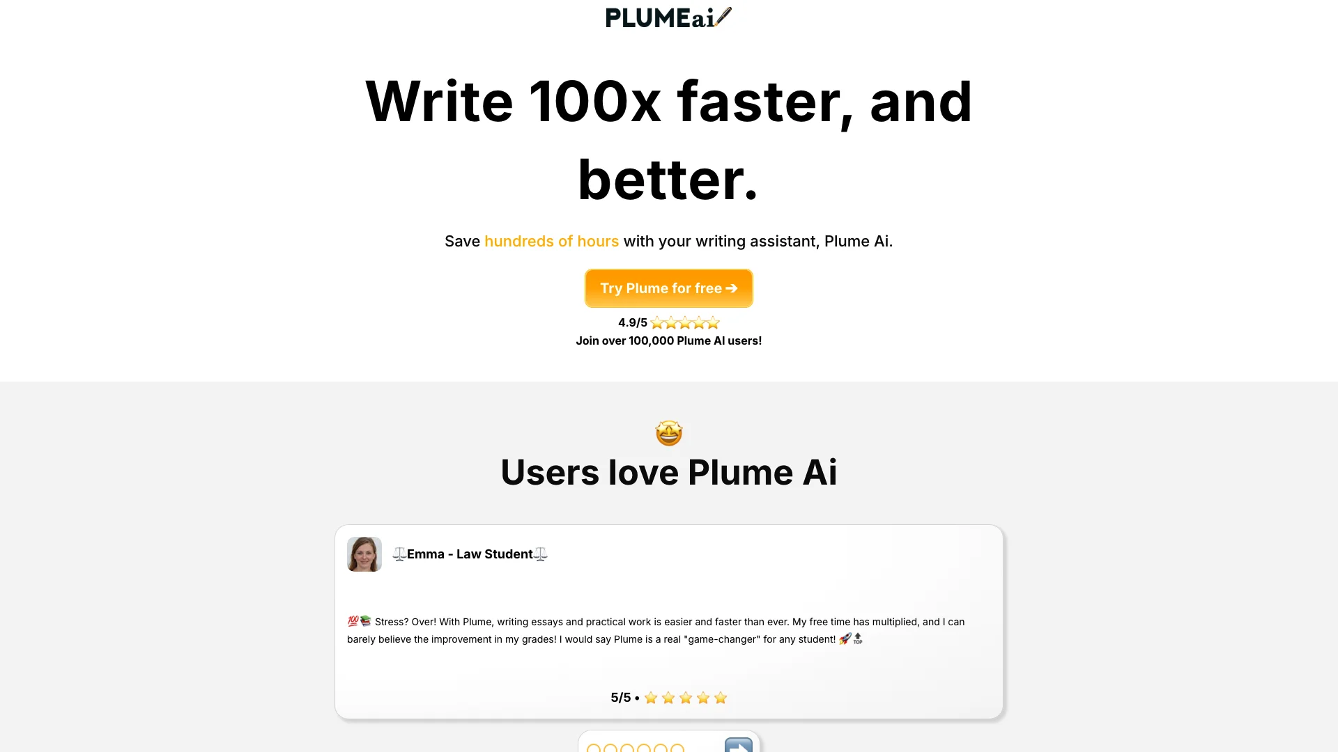 Plume AI 主页截图