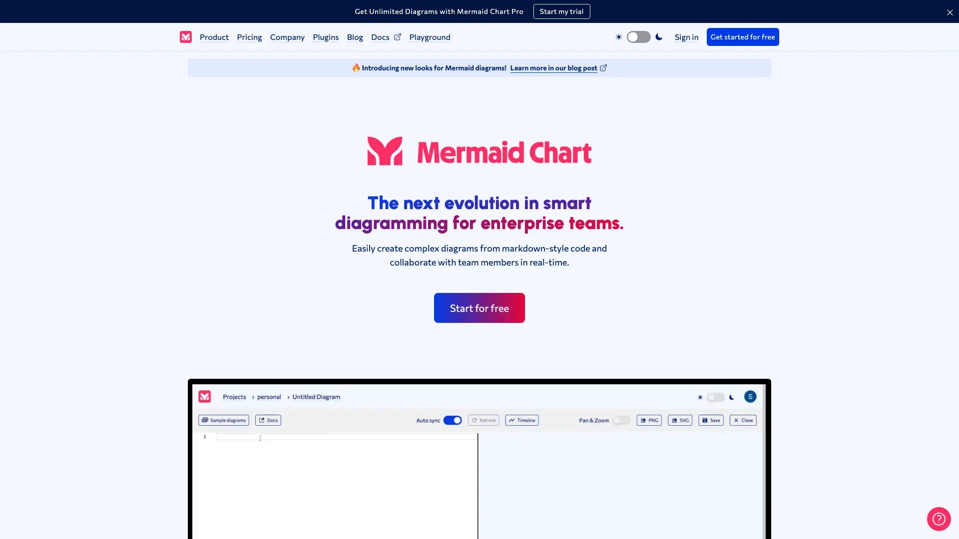 Mermaid Chart 主页截图