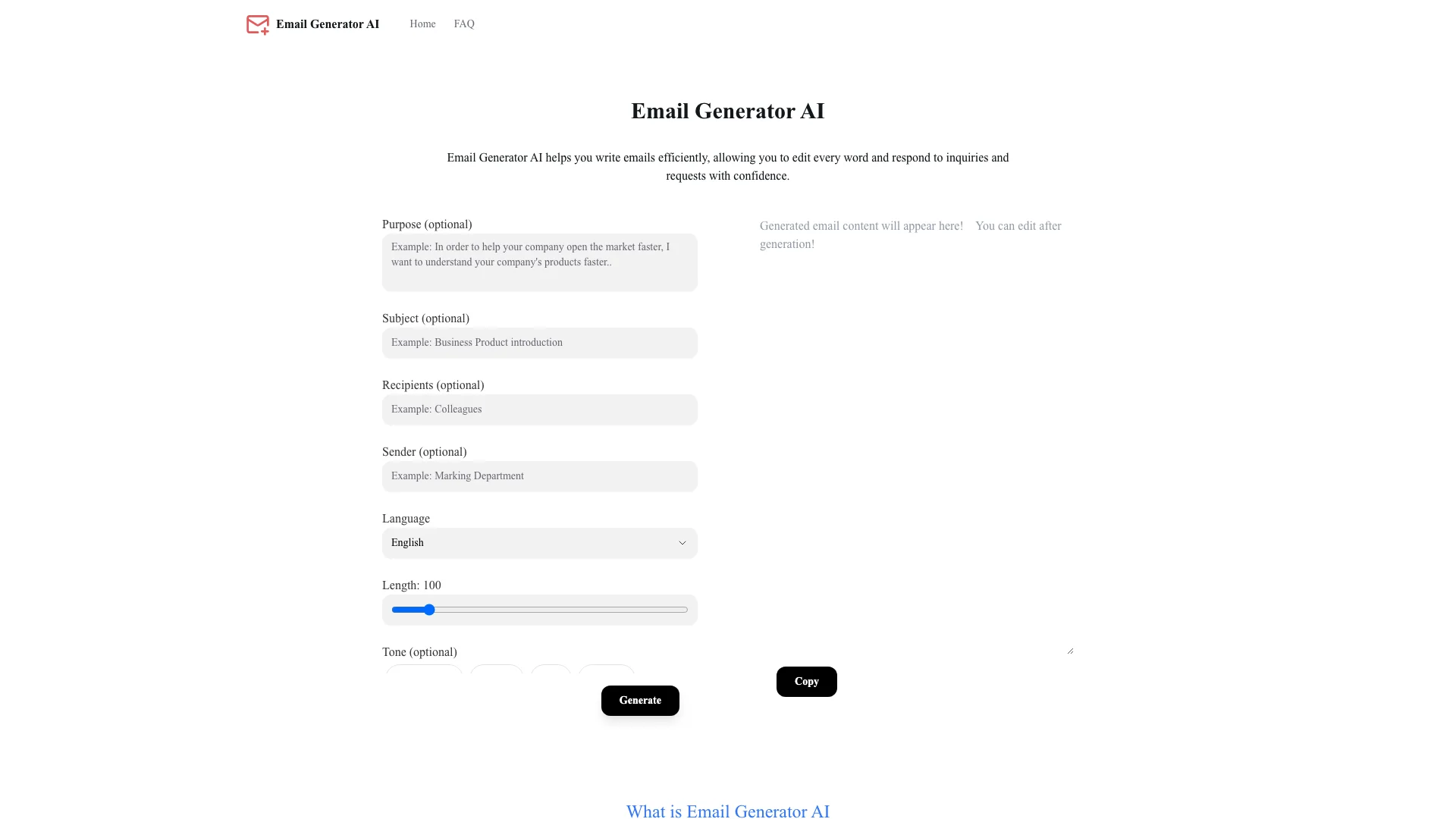 Email Generator AI 主页截图