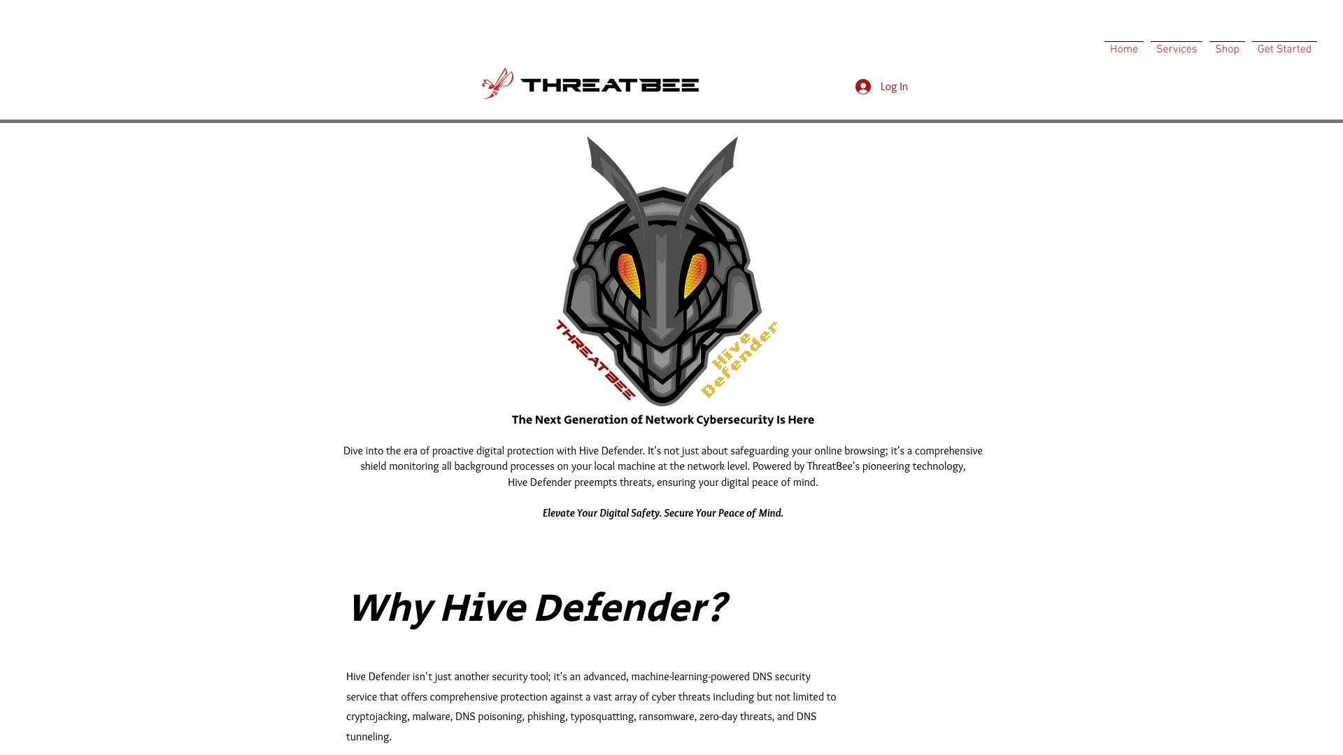 Hive Defender | ThreatBee A.I. 主页截图