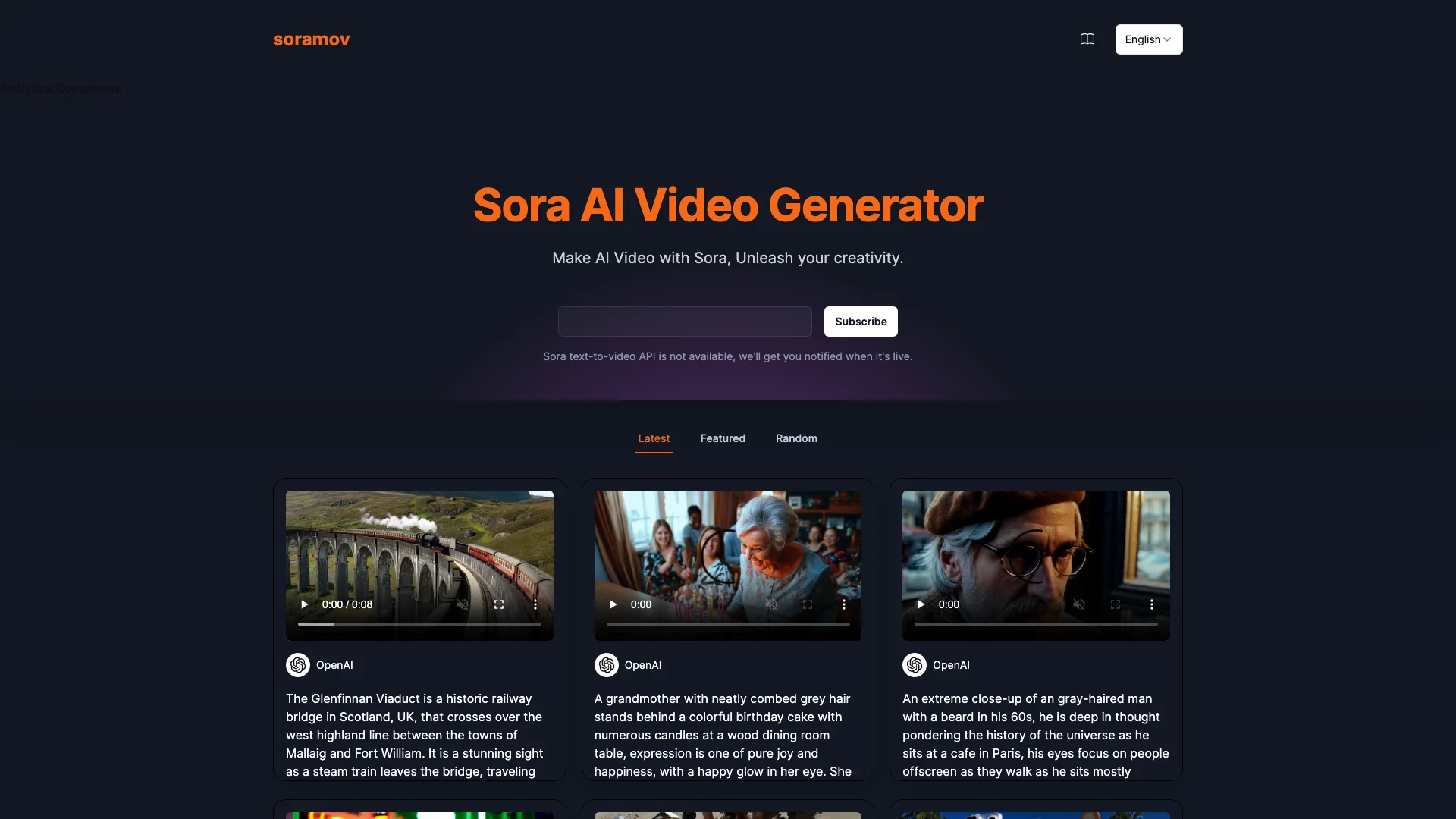 Sora AI Video Generator主页