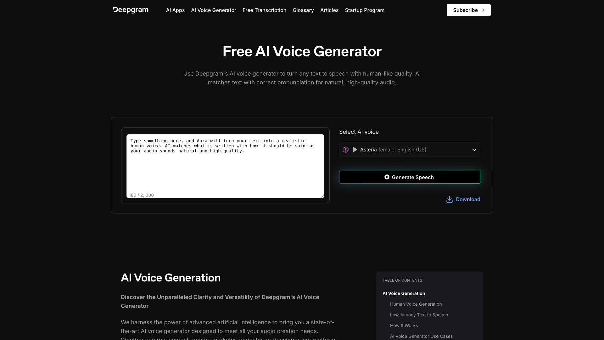 Deepgram AI Voice Generator