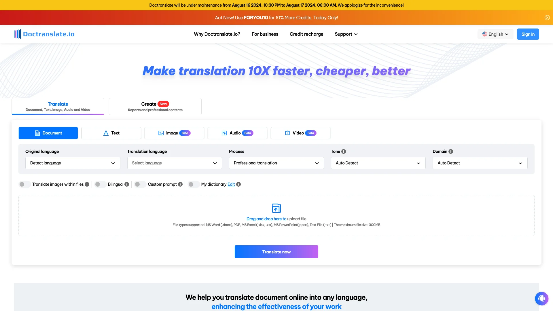 Doctranslate.io 主页截图