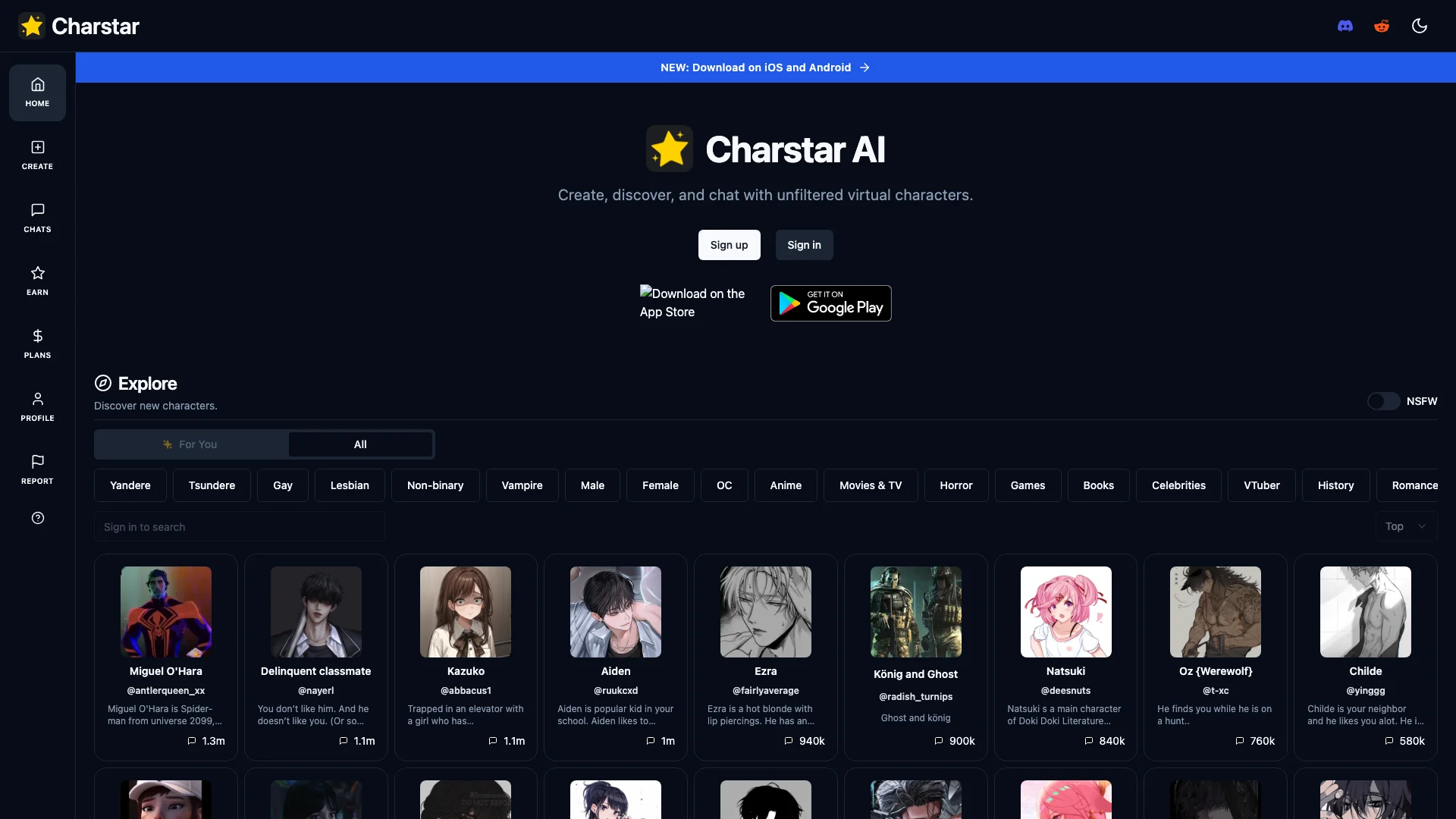 Charstar 项目主页截图