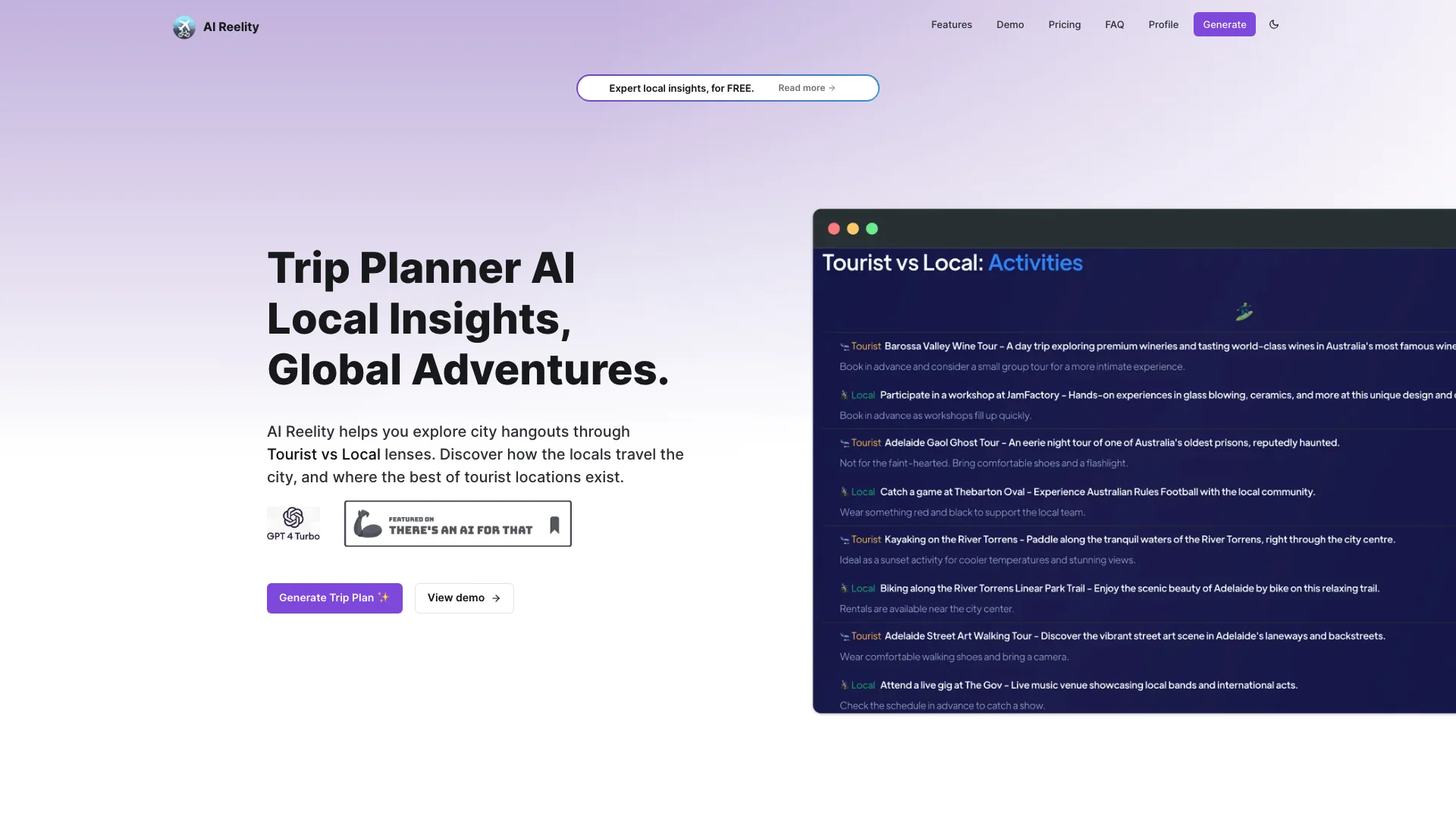 Trip Planner AI 主页截图