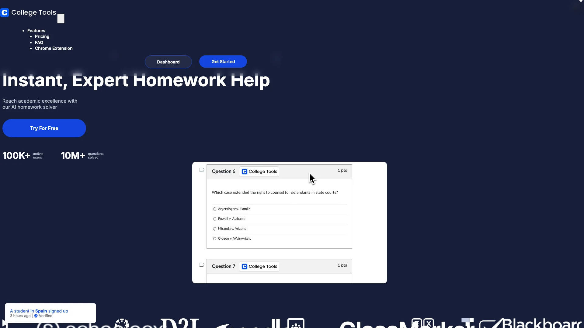 College Tools: AI Homework Solver 主页截图