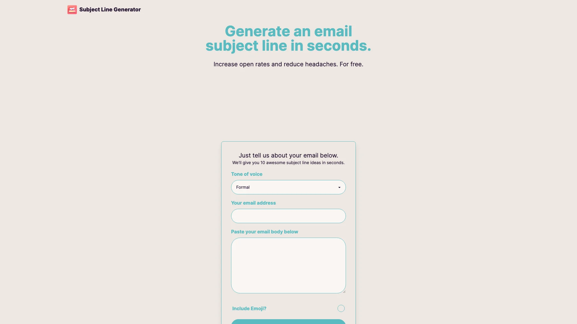 Subject Line Generator 项目主页截图