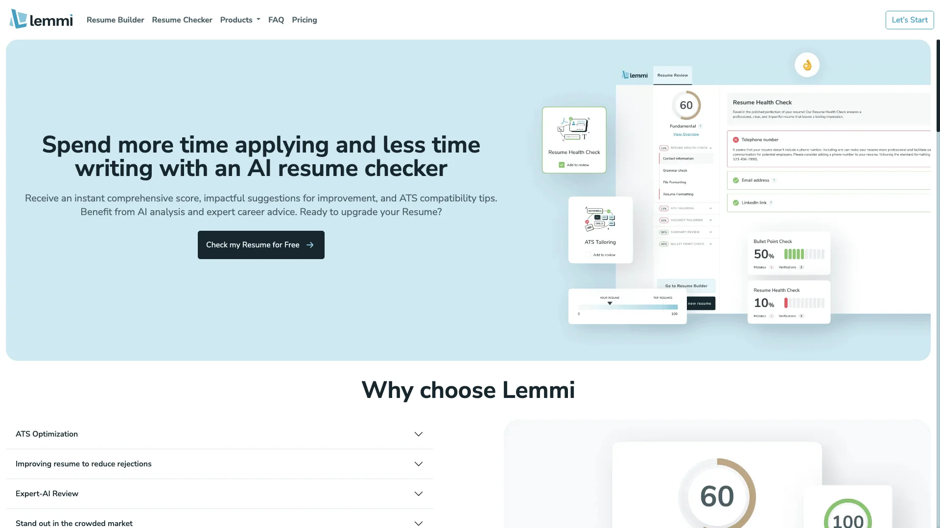 Lemmi's AI Resume Checker 主页截图