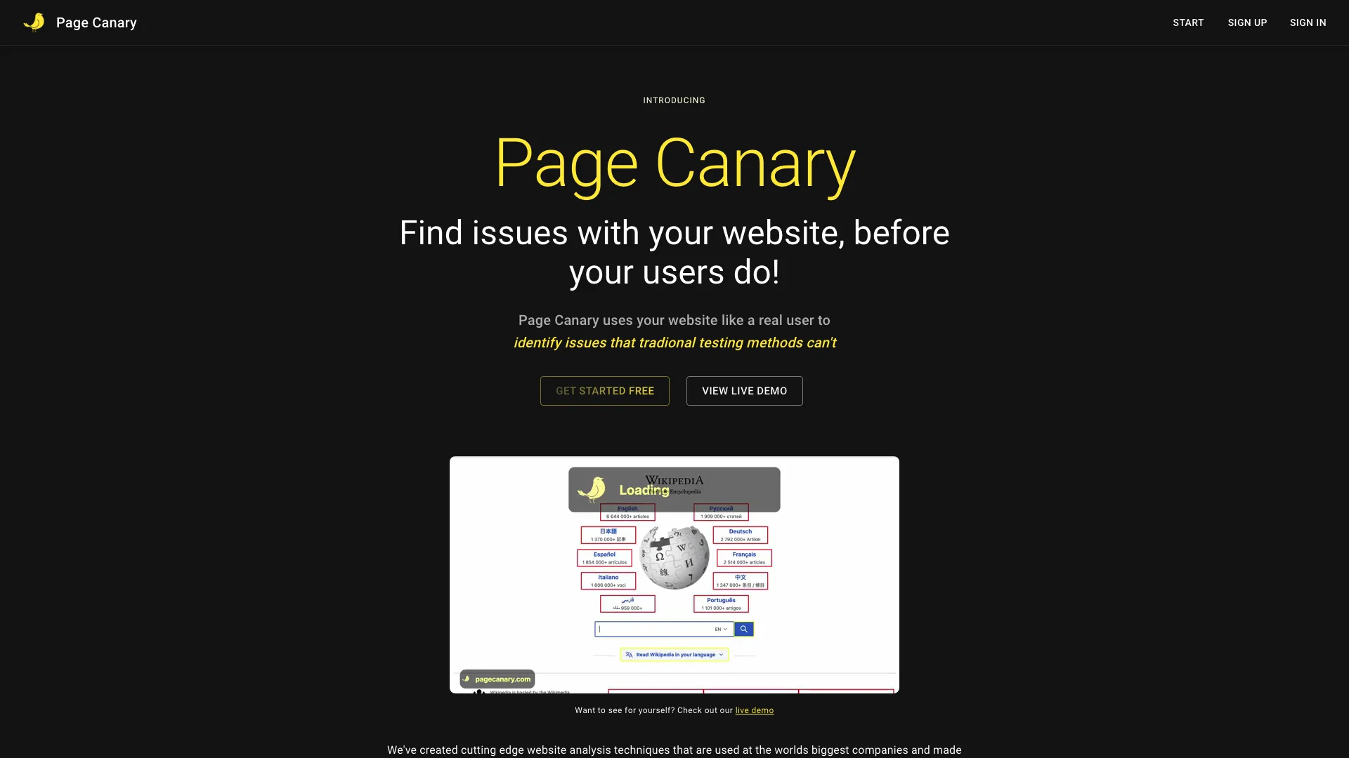 Page Canary 主页截图