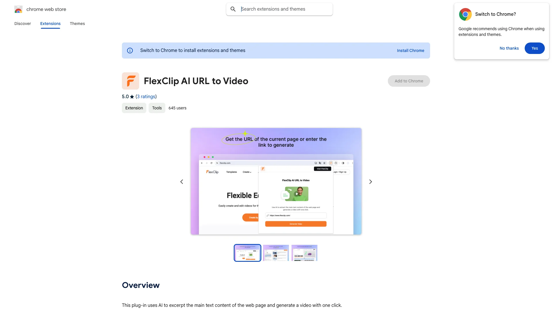 FlexClip AI URL to Video 主页截图