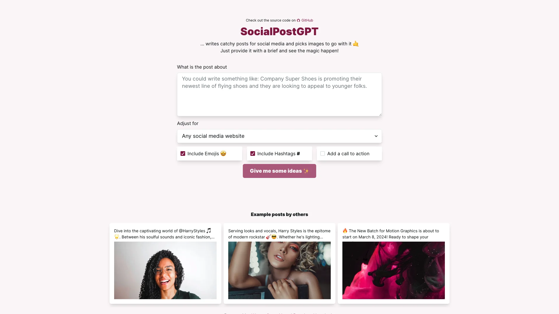 SocialPostGPT主页截图