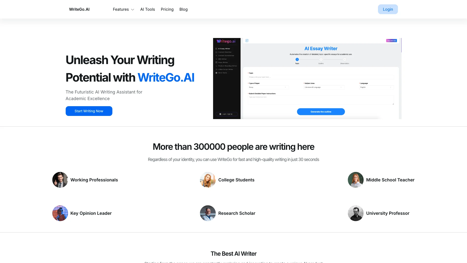 WriteGo.ai主页截图