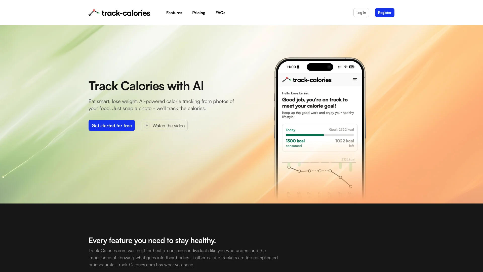 Track Calories 主页截图