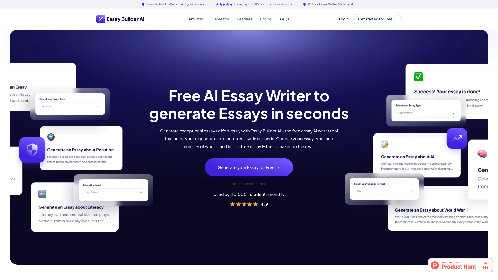 Essay Builder AI 主页截图