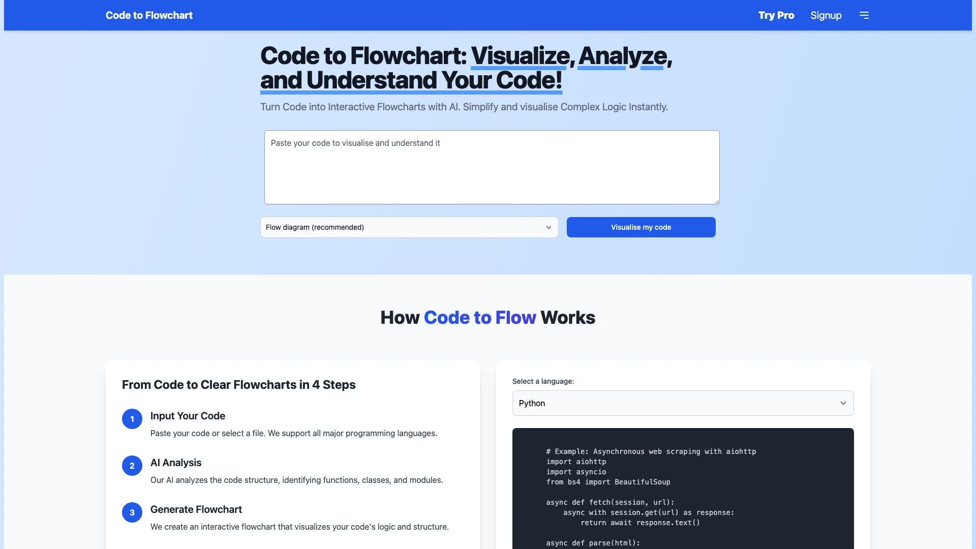 Code to Flowchart主页截图