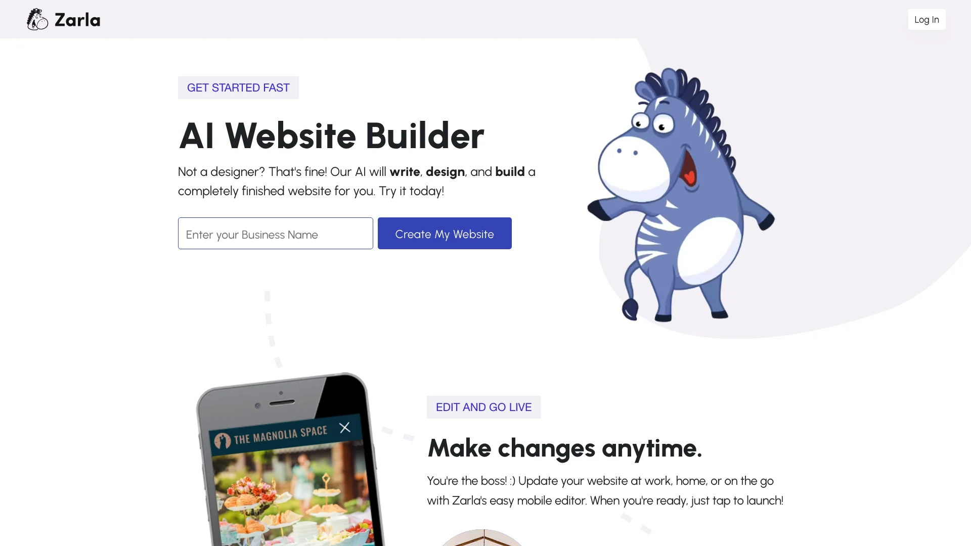 Zarla AI Website Builder 主页