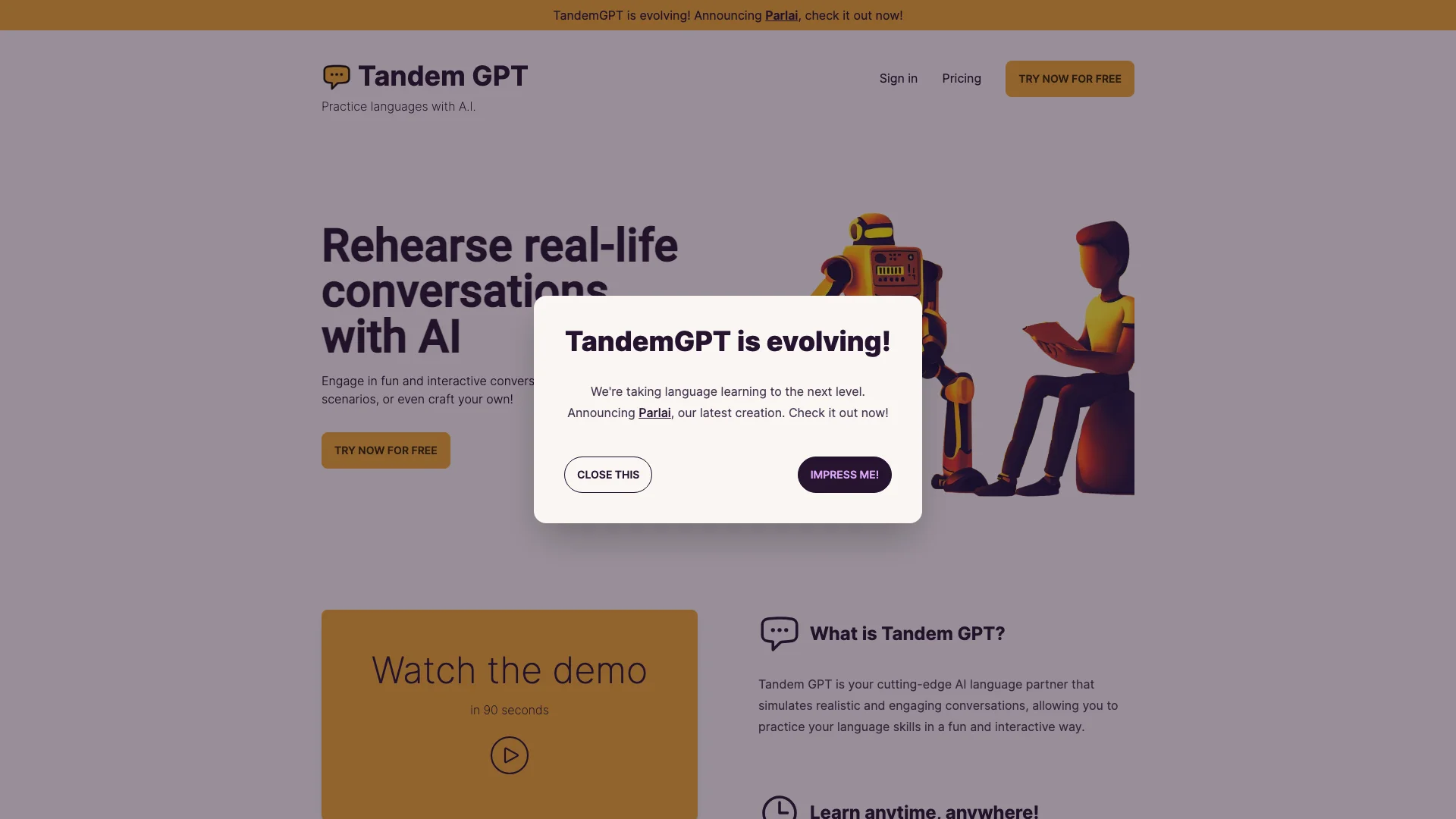 Tandem GPT 主页截图