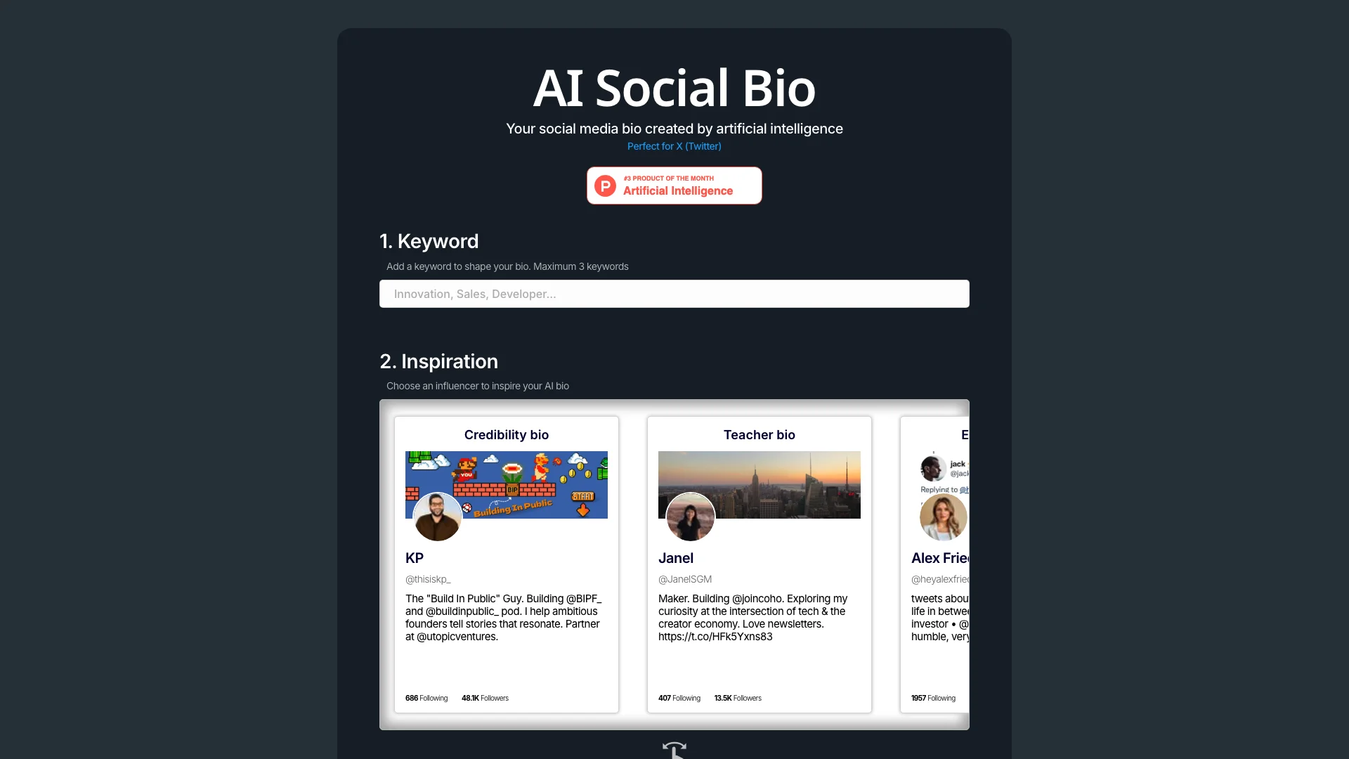 AI Social Bio 主页截图