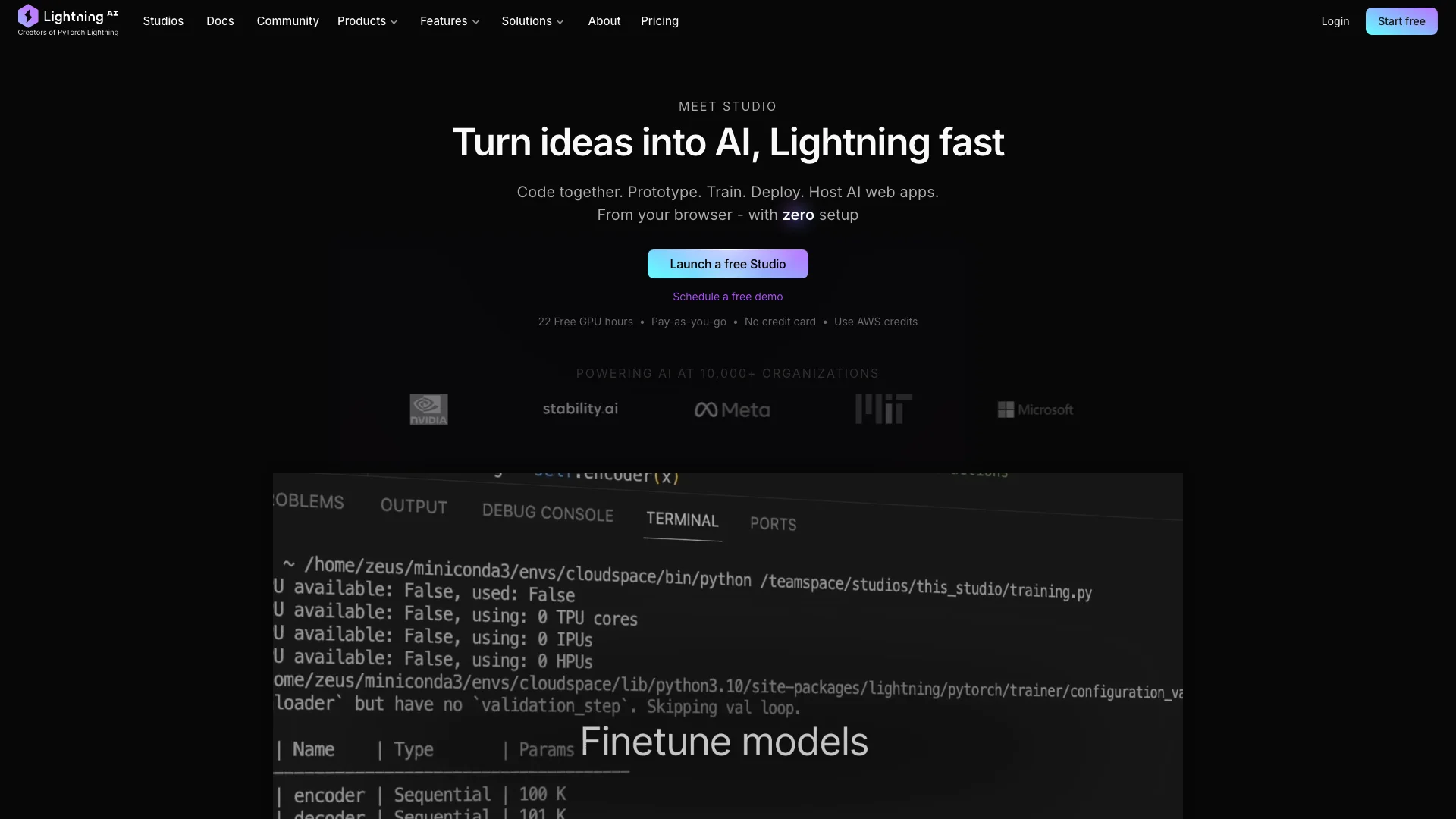 Lightning AI 主页截图