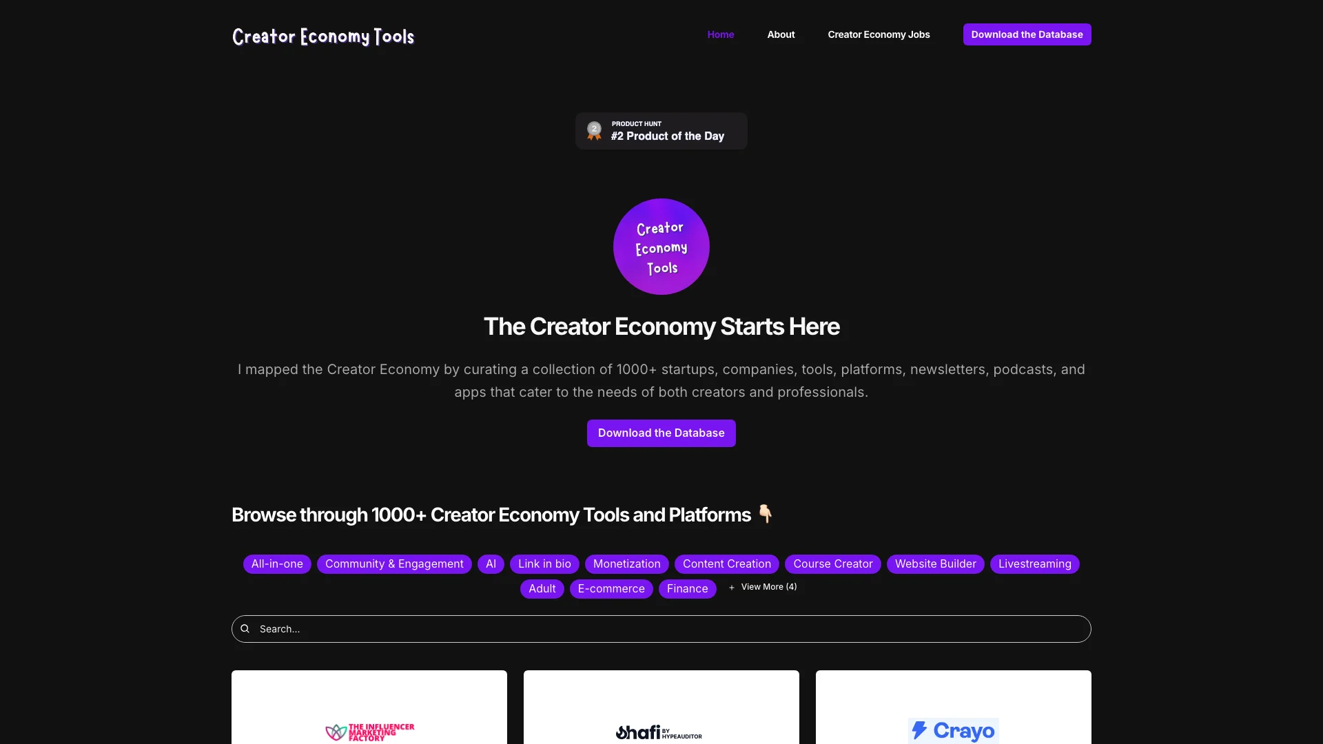 Creator Economy Tools 主页截图