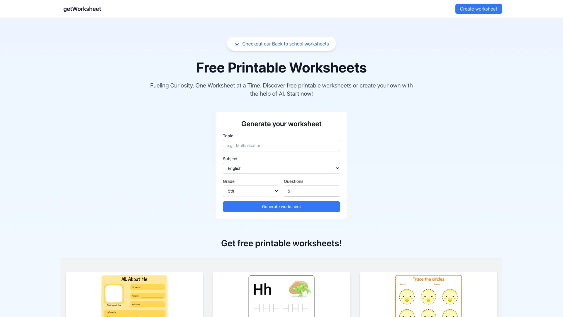 GetWorksheet.co主页截图