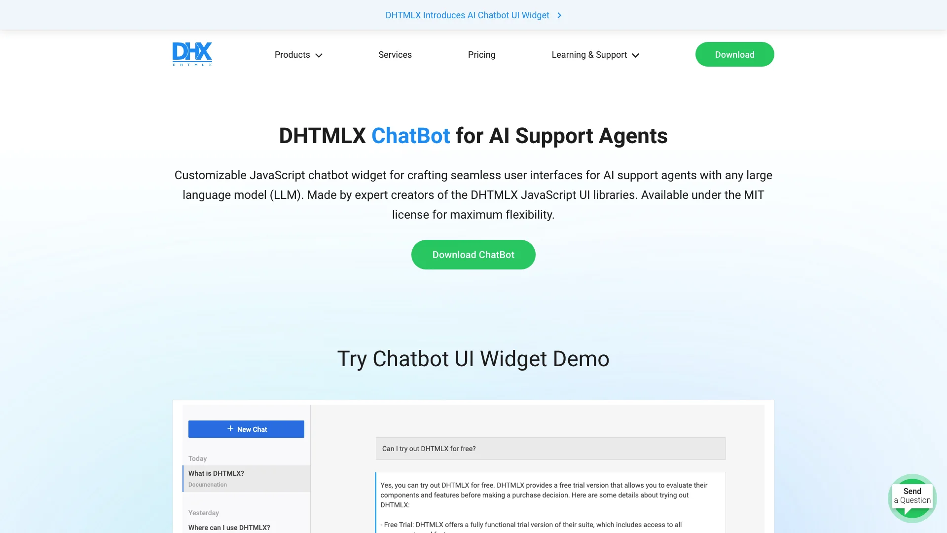 DHTMLX Chatbot 项目主页截图