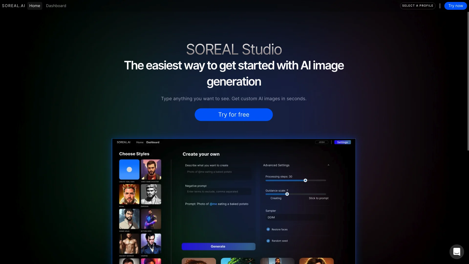 SOREAL - AI Studio 主页截图