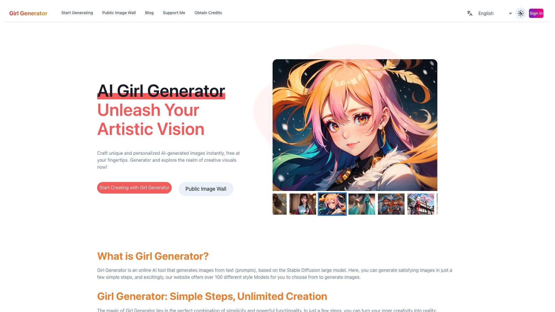 AI Girl Generator 主页截图