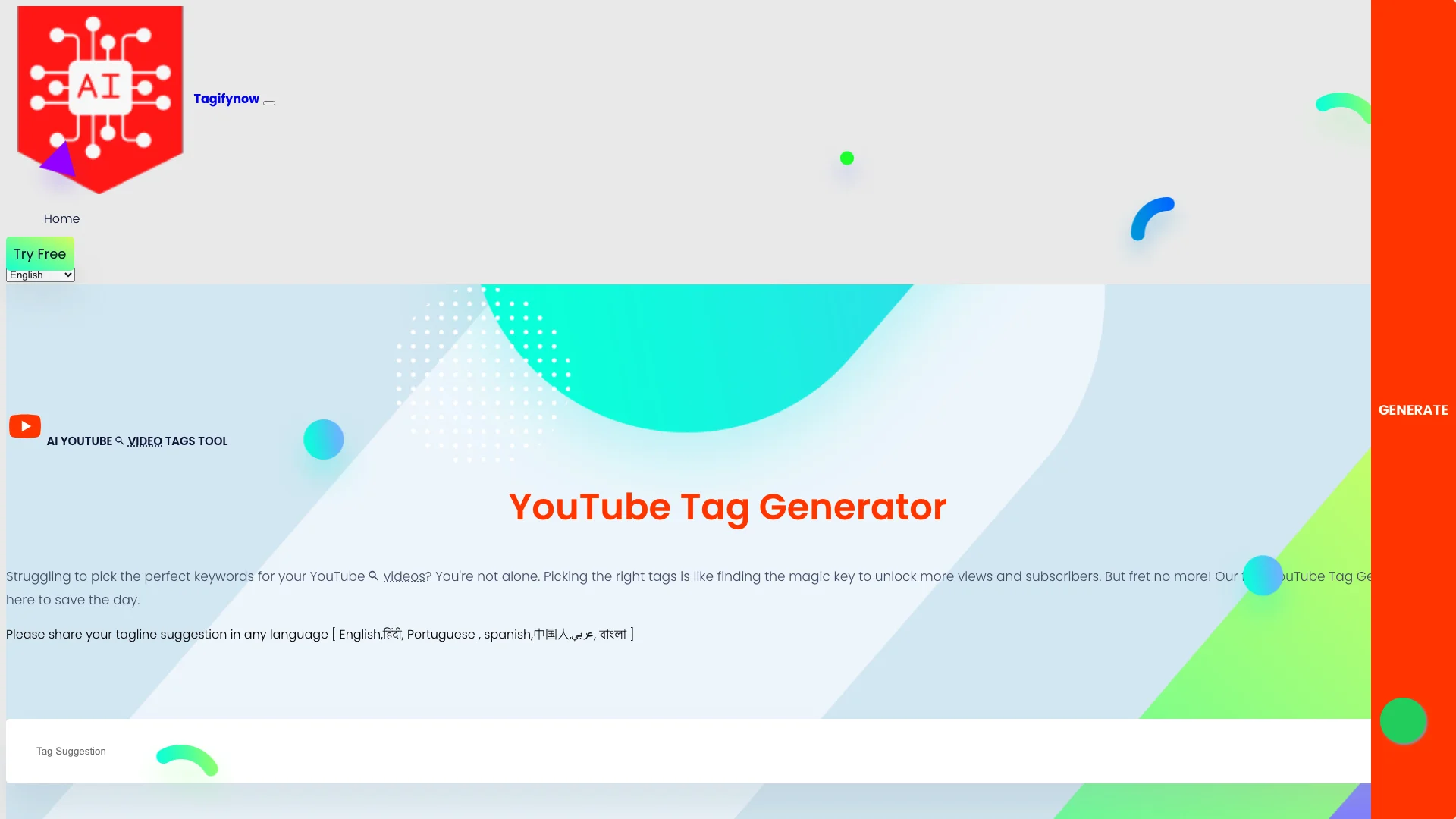 YouTube Tag Generator 主页截图