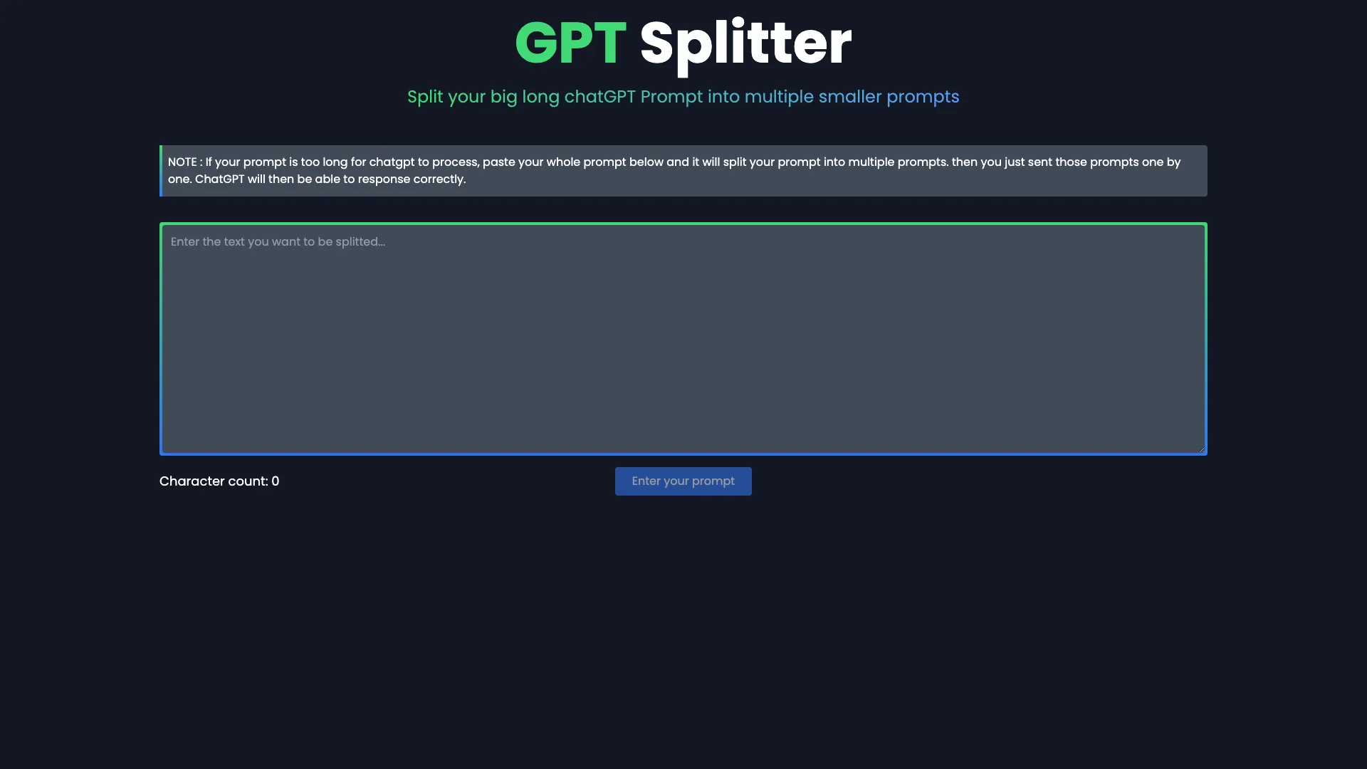 GPT Splitter 主页截图